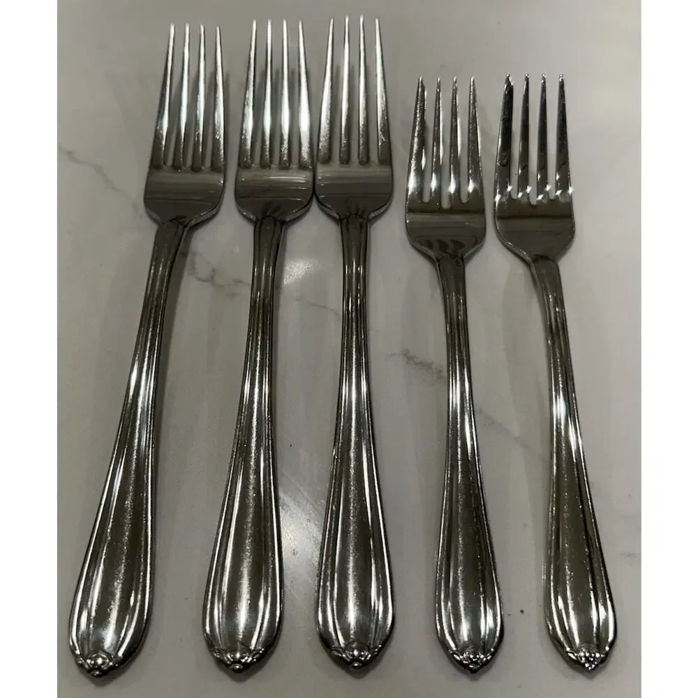 Gorham MELON BUD GLOSSY Set Of 5 Dinner & Salad Forks 18/8 Stainless Japan Vtg